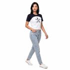 Women's Blue Cotton Round Neck Regular T-Shirt, नेवी ब्लू, small