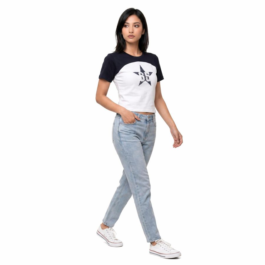 Women's Blue Cotton Round Neck Regular T-Shirt, नेवी ब्लू, large