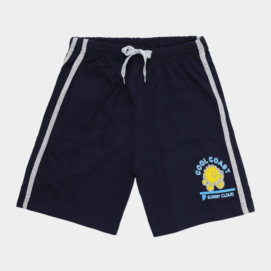 Boys Navy Blue Regular Fit Neon Zipper Detail Bermuda Shorts, नेवी ब्लू, large
