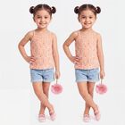Girls Coral Cotton Square Neck Sleeveless Vest, मूँगा (कोरल), small
