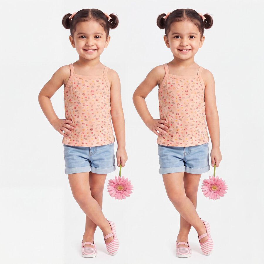 Girls Coral Cotton Square Neck Sleeveless Vest, मूँगा (कोरल), large