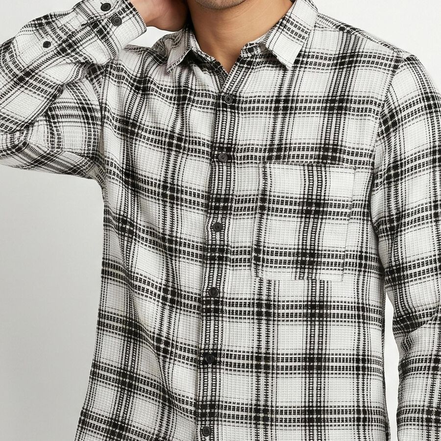 Men's White Cotton Long Sleeve Collar Regular Fit Casual Shirt, सफ़ेद, large