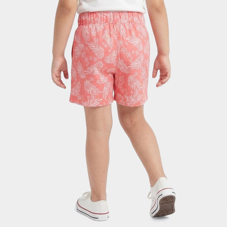 Girls' Coral Regular Fit Tropical Print Elastic Waist Shorts, Coral, large