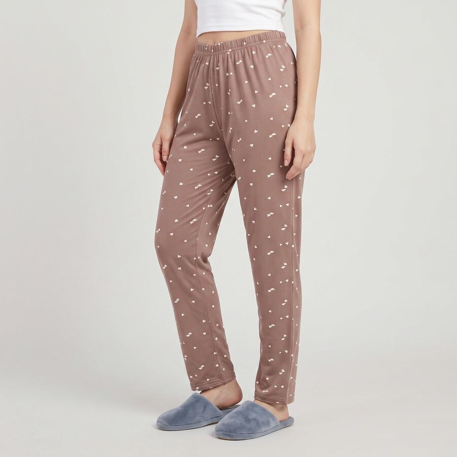 Women's Brown Straight Fit Heart Printed Pyjama, Brown, large