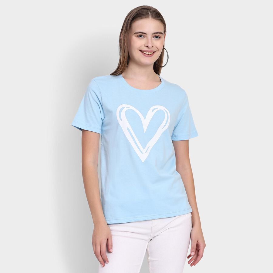 Ladies' Round Neck T-Shirt, हल्का नीला, large image number null