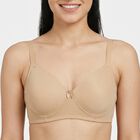 Women's Beige T-Shirt Padded Wired Bra, गहरा पीला, small