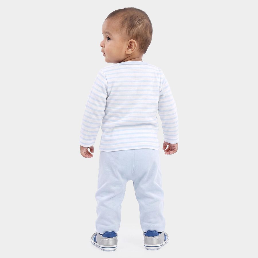 Infants' Light Blue 100% Cotton Round Neck Striped Baba Suit, Light Blue, large