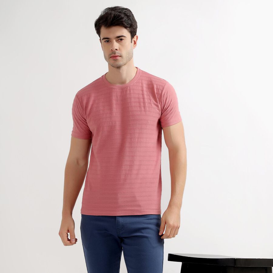 Men's Light Pink Round Neck Textured T-Shirt, Light Pink, large image number null