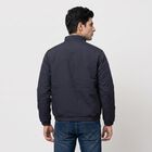 Men's Navy Blue Stand Collar Bomber Jacket, Navy Blue, small