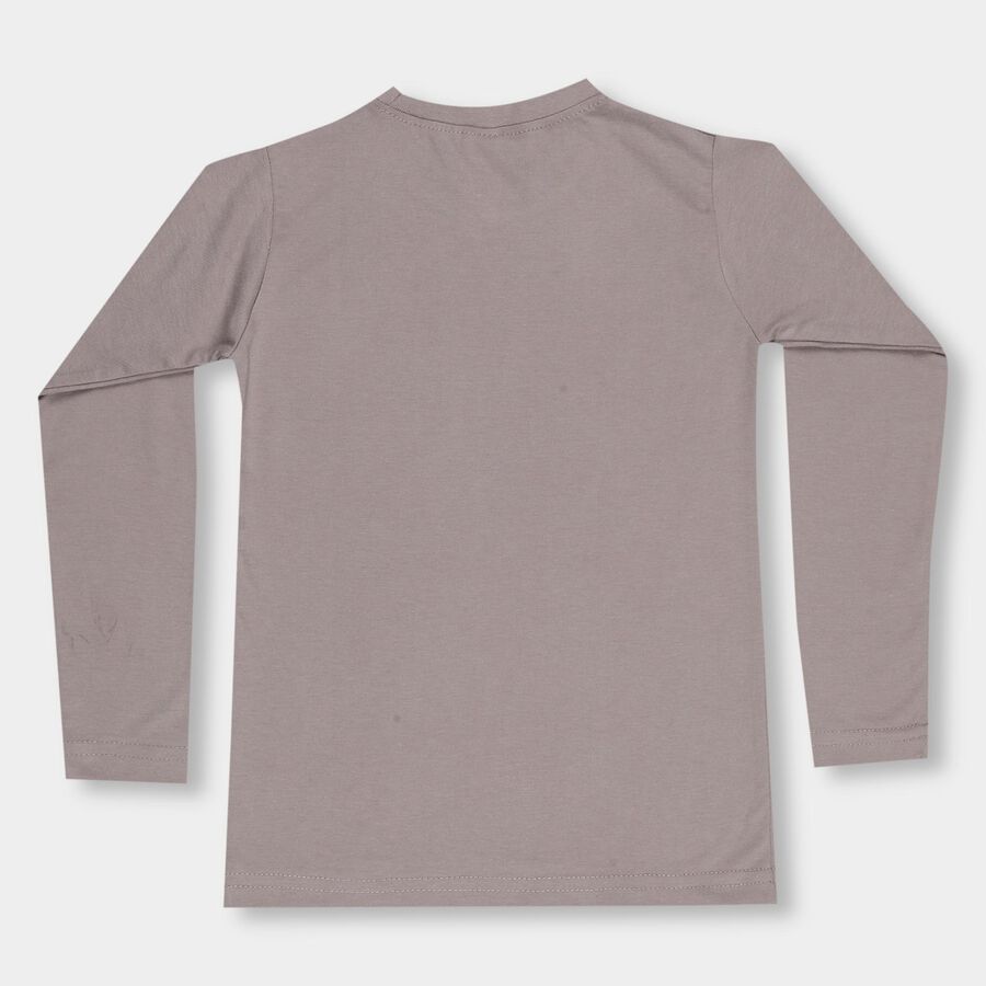 Boys' Light Grey Round Neck Casual Full Sleeve T-Shirt, Light Grey, large image number null