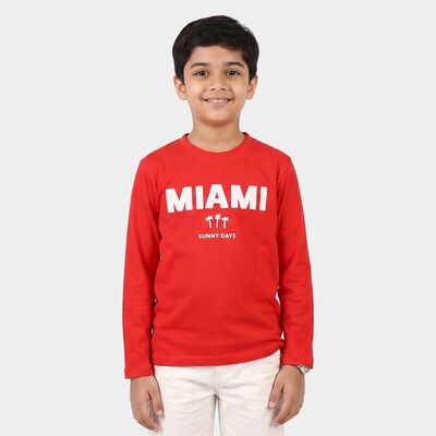 Boys Red Crew Neck Regular Boys T-Shirt