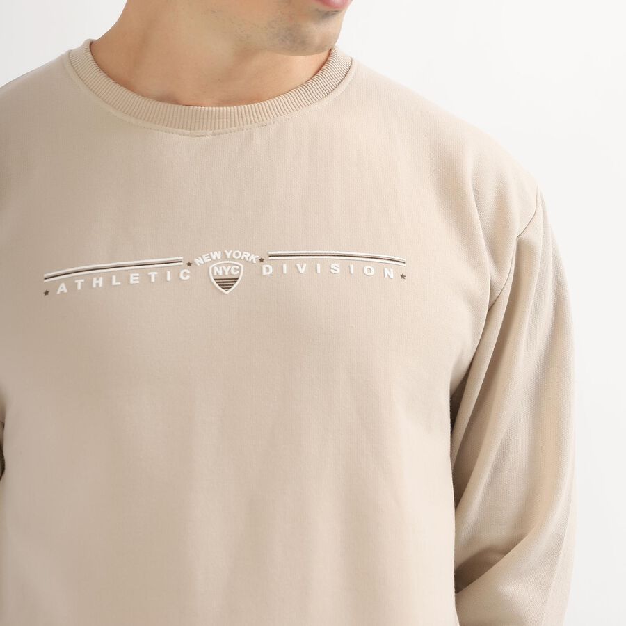 Men's Light Beige Crew Neck Casual Sweatshirt, गहरा पीला, large image number null