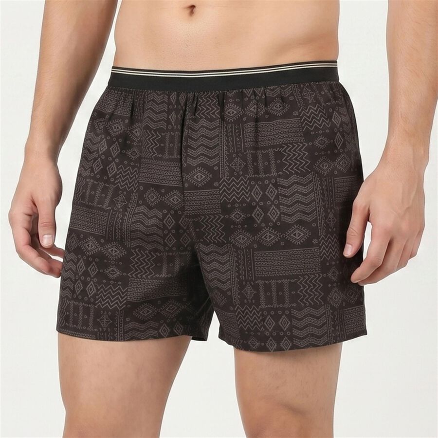 Men's Black Relaxed Fit Printed Boxers, Black, large