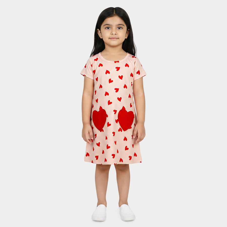 Girls' Light Pink Fit and Flare Casual Frock, Light Pink, large