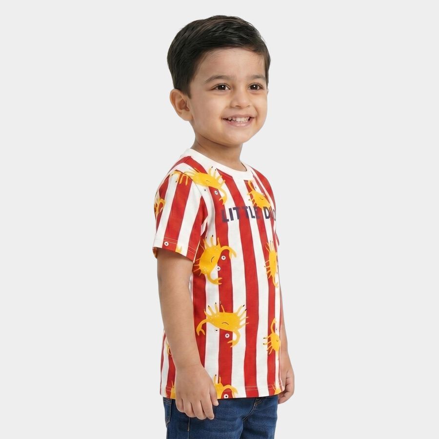 Boys Red Cotton Crew Neck Regular Boys T-Shirt, लाल, large
