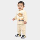 Infants' Beige Round Neck Lion Applique Baba Suit, गहरा पीला, small