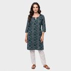 Women's Teal Notch Neck Ikat Printed Kurta, Teal Blue, small