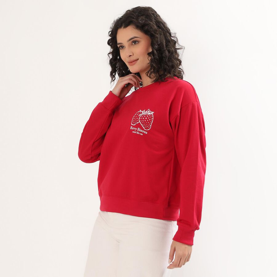 Women's Bright Cherry Red Crew Neck Casual Sweatshirt, Fuchsia, large image number null