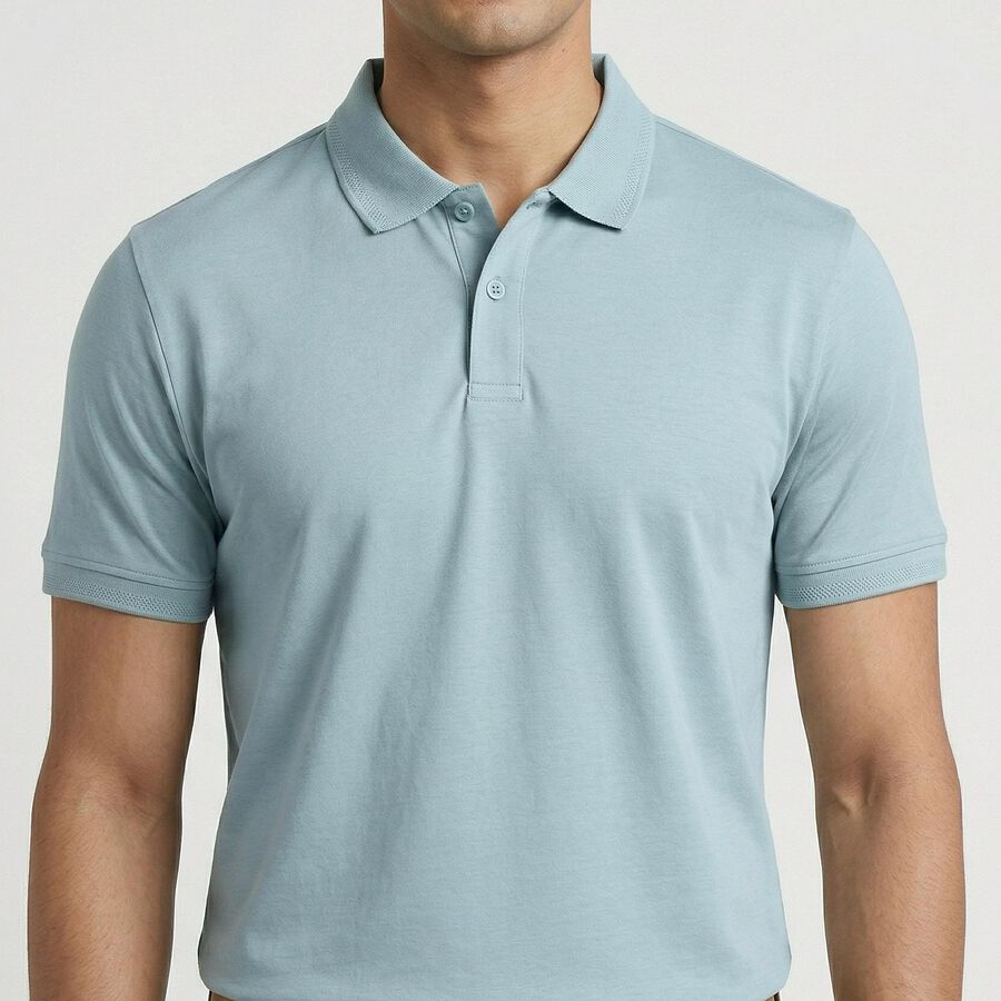 Men's Aqua Cotton Polo Collar Casual T-Shirt, एक्वा, large