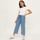 Girls' Light Blue Wide Leg Embroidered Jeans, हल्का नीला, small image number null