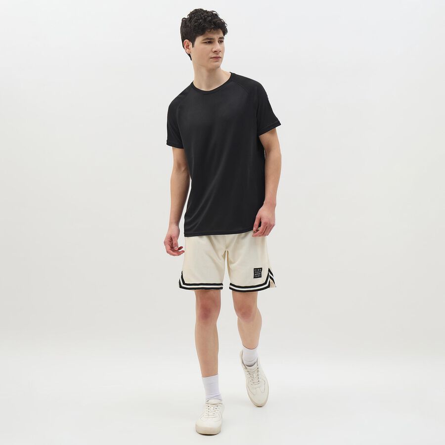 Men's Off-White Textured Elastic Waist Bermuda Shorts, एक्रू मिश्रित, large