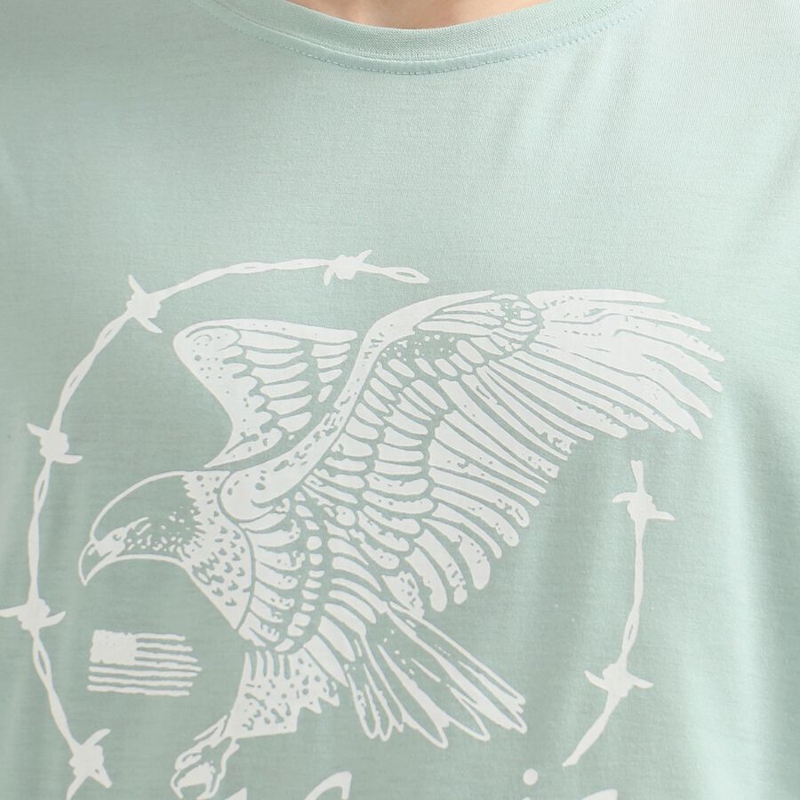 Men's Light Mint Green Round Neck Printed T-Shirt, Aqua, large image number null