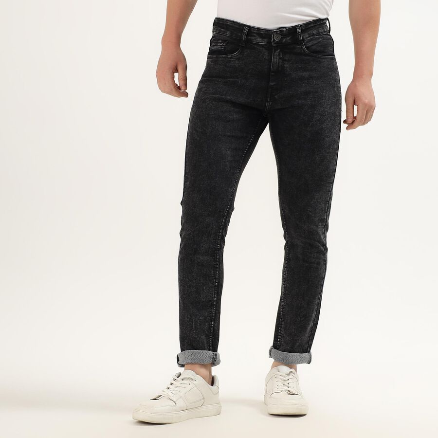 Men's Washed Black Skinny Fit Five-Pocket Jeans, Black, large image number null