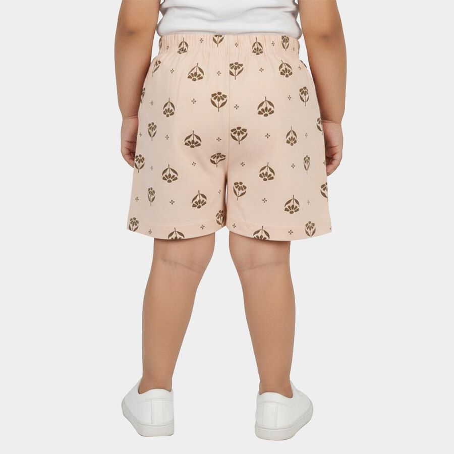 Girls' Light Pink Regular Fit Printed Shorts, हल्का गुलाबी, large