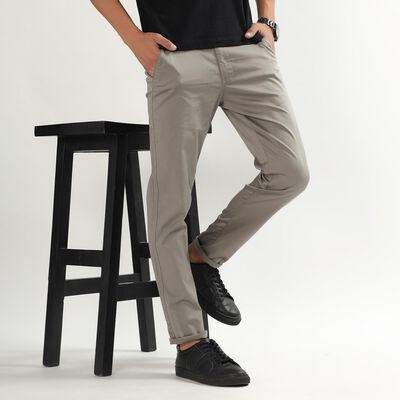 Unisex Muted Charcoal Black Skinny Fit Cross Pocket Casual Trousers