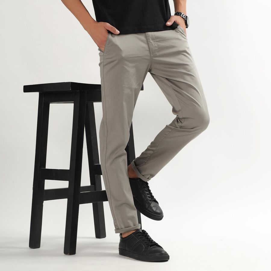 Unisex Muted Charcoal Black Skinny Fit Cross Pocket Casual Trousers, हल्का ग्रे, large image number null