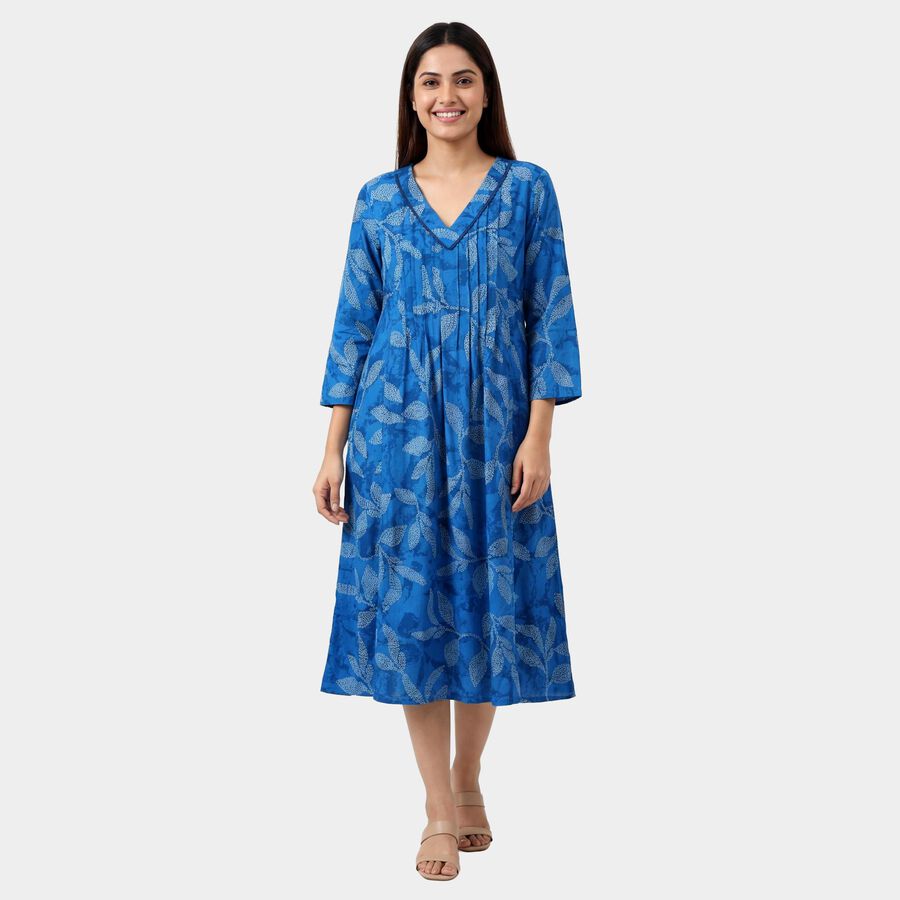 Women's Midnight Blue Round Neck Classic Kurta, मध्यम नीला, large