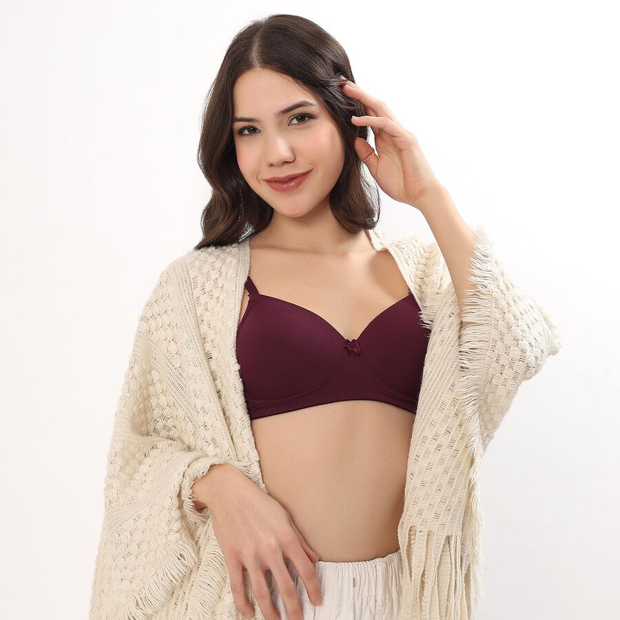 Women's Deep Burgundy Padded Wired T-Shirt Bra, वाइन, large