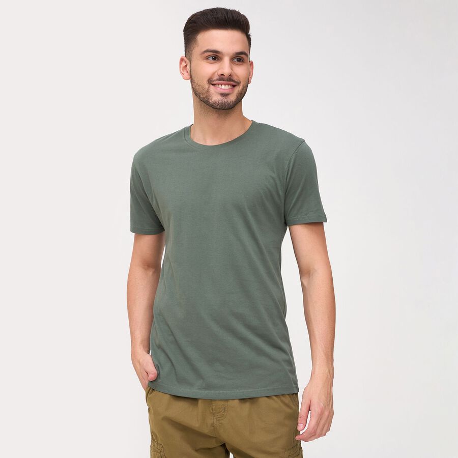 Men's Round Neck Half Sleeves T-Shirt, Dark Green, large image number null