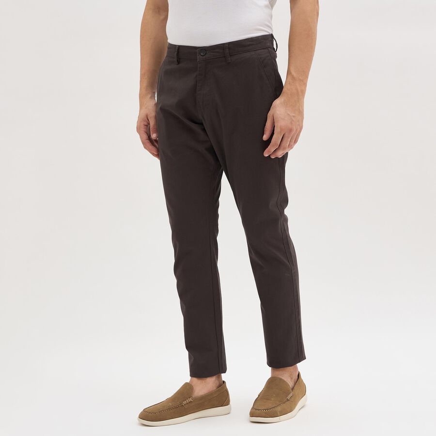 Men's 100% Cotton Slim Fit Casual Trousers, गहरा ग्रे, large