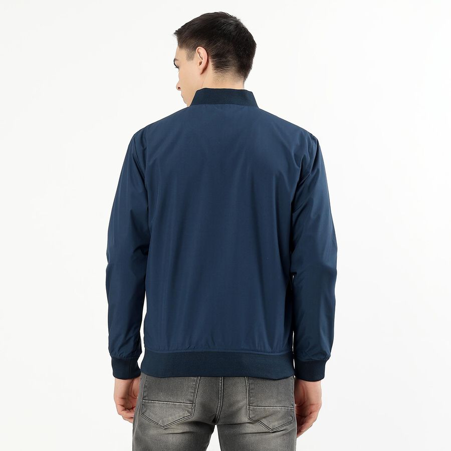 Men's Midnight Blue Baseball Collar Bomber Jacket, मध्यम नीला, large image number null