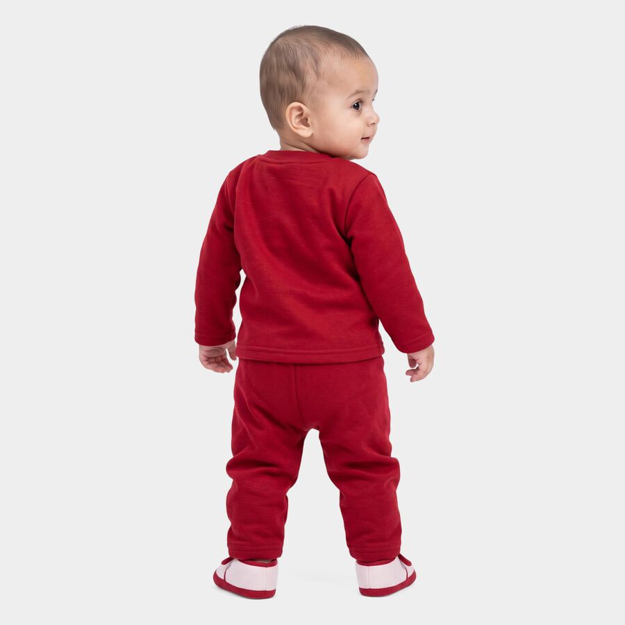 Infants' Maroon Round Neck Graphic Baba Suit, Maroon, large