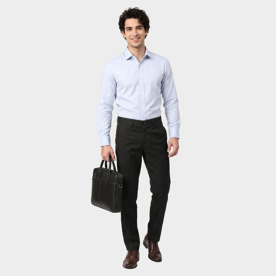 Men's Black Flat-Front Formal Trousers, Black, large
