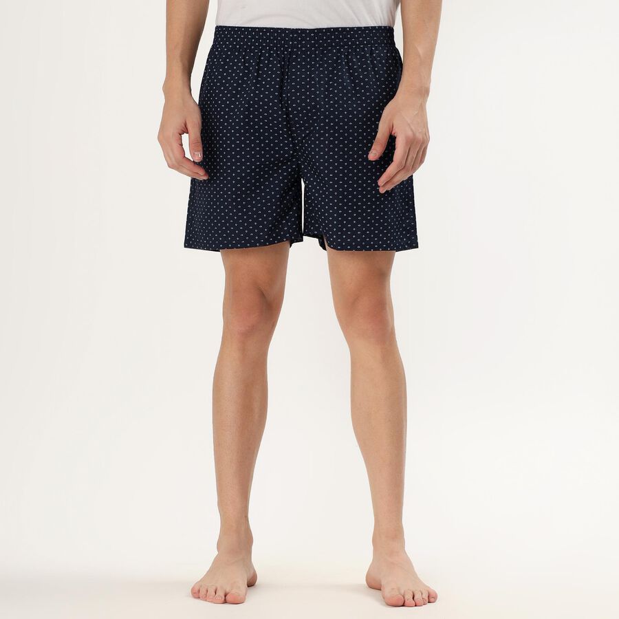 Men's Dark Navy Cotton Printed Boxer, Dark Blue, large image number null