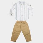 Infants' Teal Blue 100% Cotton Mandarin Collar Striped Baba Suit, टील ब्लू, small