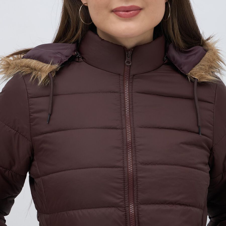 Women's Maroon High Neck Casual Jacket, वाइन, large image number null