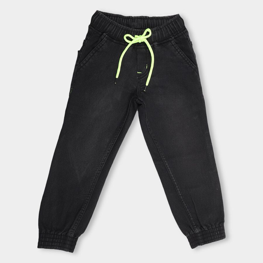 Kids Charcoal Black Slim Fit Cross Pocket Jeans, Black, large image number null