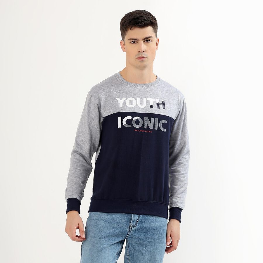 Men's Deep Midnight Navy Blue Crew Neck Casual Sweatshirt, नेवी ब्लू, large image number null