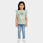 Girls' Mint Green Cotton Round Neck Graphic Print T-Shirt, Light Green, small