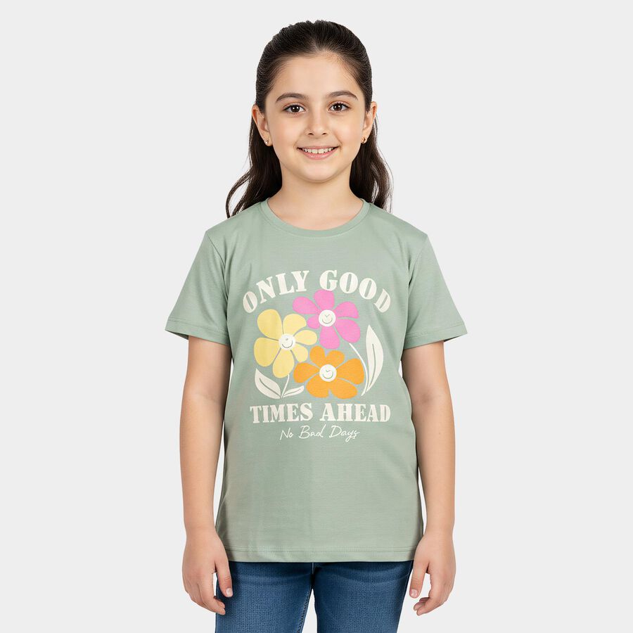 Girls' T-Shirt, हल्का हरा, large