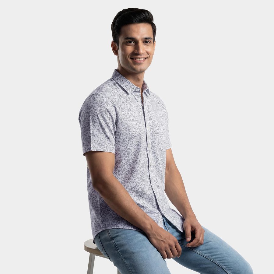 Men's Light Grey Cotton Spread Collar Classic Casual Shirt, Light Grey, large