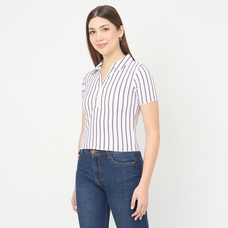 Women's Brown Polo Neck Classic T-Shirt, भूरा, large