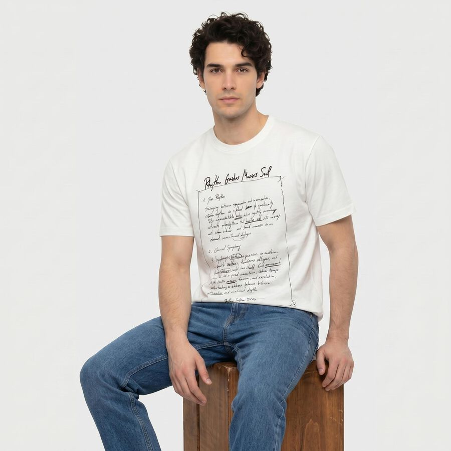 Men's White Cotton Round Neck Regular T-Shirt, White, large