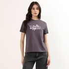 Women's Dark Grey Round Neck Casual T-Shirt, Dark Grey, small