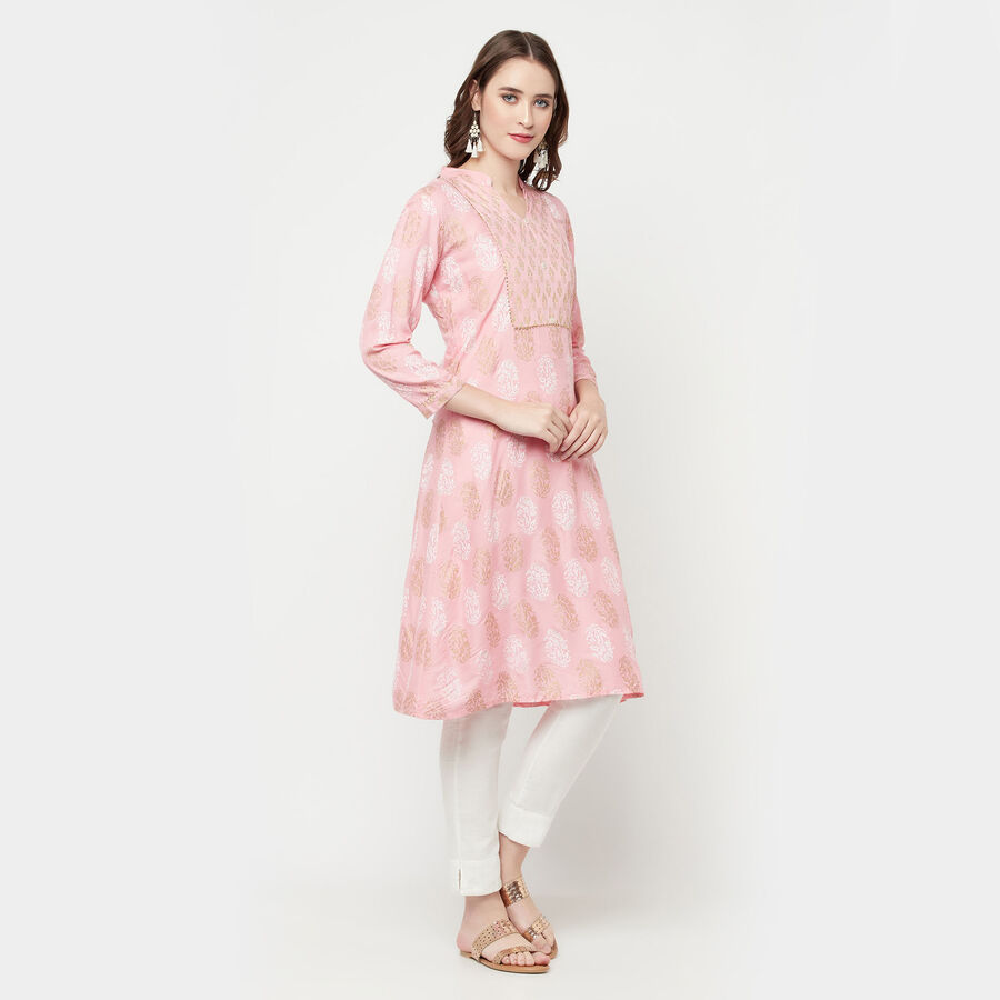 3/4th Sleeves Flared Kurta, Pink, large image number null