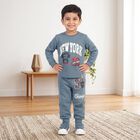 Boys Blue Crew Neck Graphic Print Baba Suit, Mid Blue, small